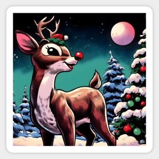 Illuminate the Holidays: Whimsical Rudolph the Red-Nosed Reindeer Art for Festive Christmas Prints and Joyful Decor! Sticker